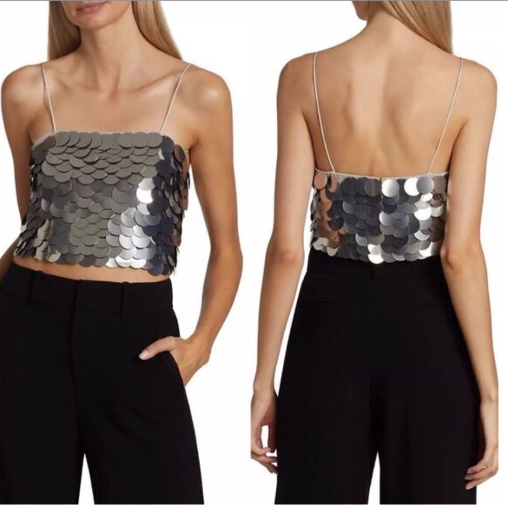 Alice + Olivia Ceresi Metallic Embellished Disc Crop Bandeau Cami Top 